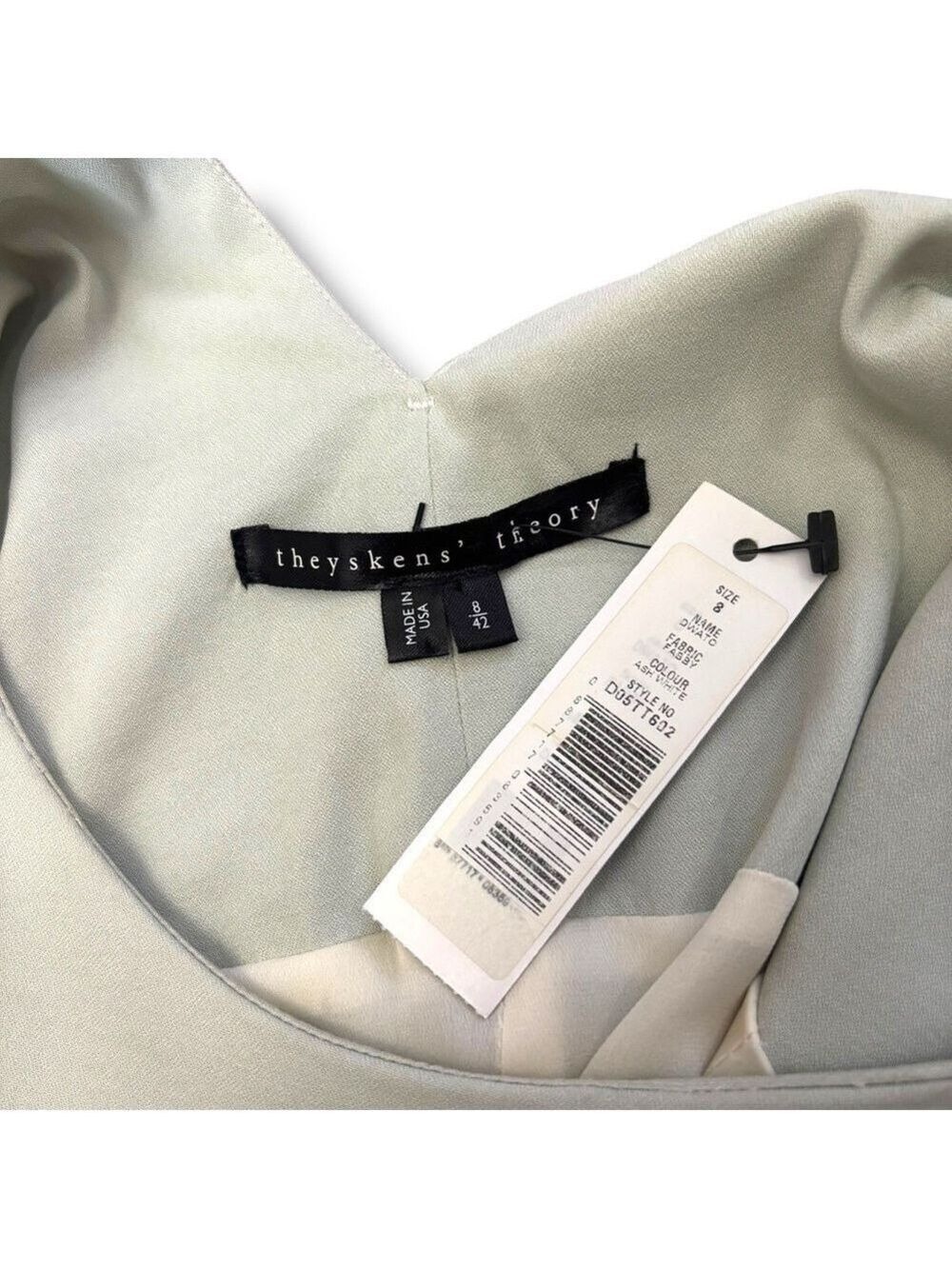 NWT Theyskens Theory Ash White Pale Sage Silk Shift Dress Size 8 - Picture 10 of 12